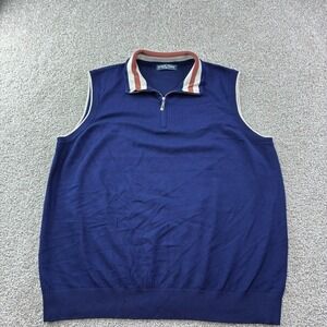 PJ Paul Jones Mens‎ XL Navy Blue Sleeveless 1/4 Zip Collared Sweater Vest Golf